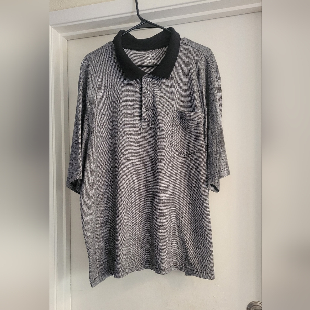 George Men’s 3X Black Gray Striped Polo Shirt Pocket Casual Golf